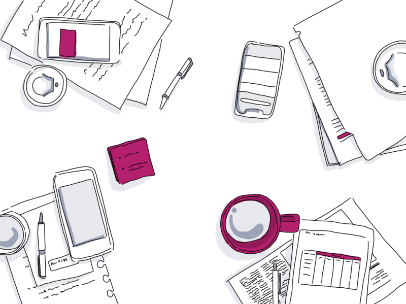 Illustration of work table to demonstrate how to plan content for your event for content marketing.